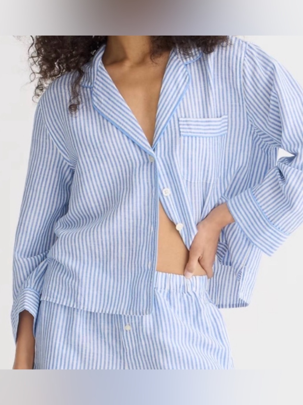 J. Crew Long-sleeve pajama shirt in striped linen-cotton blend